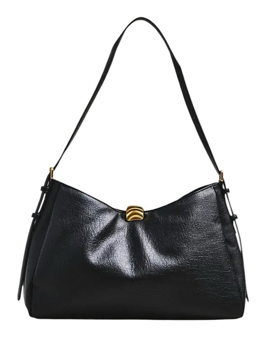 Anthropologie Handbags - Anthropologie Foldover Slouchy Shoulder Bag Black Leather Hobo Gold Hardware NWT